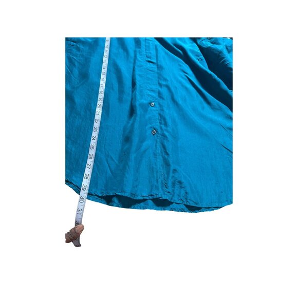 Vintage Express Compagnie Internationale Teal 100% Silk Shirt Button Up Classic - Picture 5 of 6